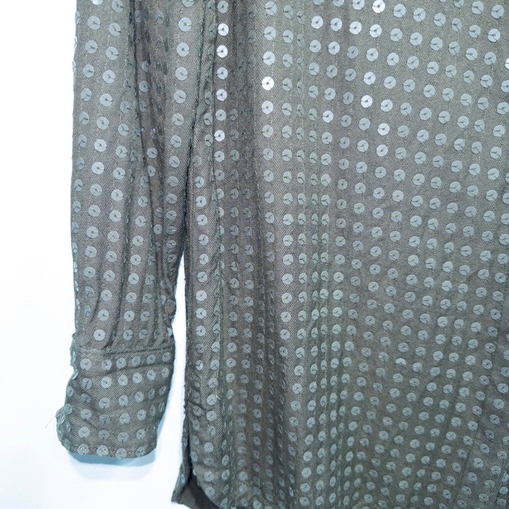 Maeve Anthropologie Olive Green Arwa Sequin Button Up Top Size Small - Picture 3 of 9